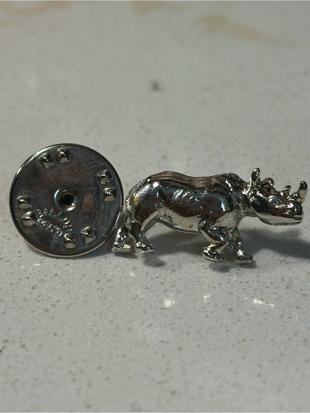Ballou Reg'd Silver Tone Rhinoceros tie tak lapel pin for men